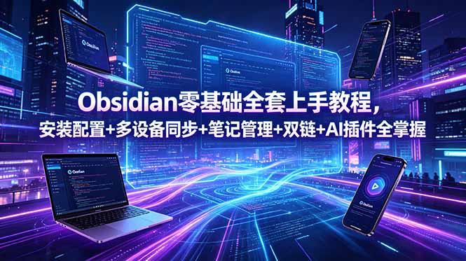 （18797期）Obsidian零基础全套上手教程，安装配置+多设备同步+笔记管理+双链+AI插件全掌握-小二项目网