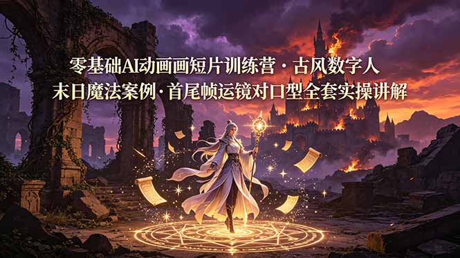 （19078期）零基础AI动画短片训练营，古风数字人末日魔法案例，首尾帧运镜对口型全套实操讲解-小二项目网