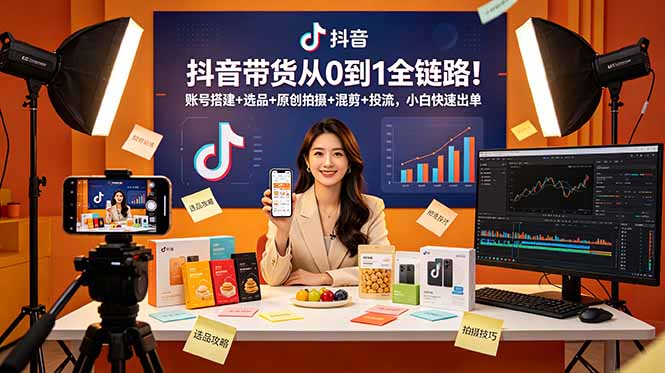 （18963期）抖音带货从0到1全链路！账号搭建+选品+原创拍摄+混剪+投流，小白快速出单-小二项目网