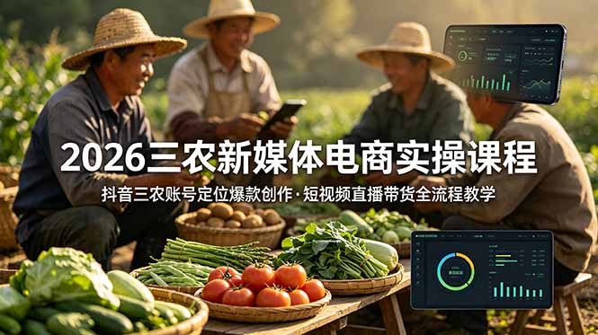 （18991期）2026三农新媒体电商实操课程：抖音三农账号定位爆款创作，短视频直播带货全流程教学-小二项目网