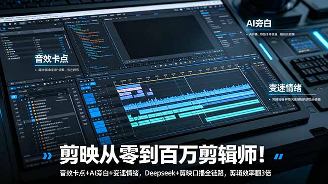 （18867期）剪映从零到百万剪辑师！音效卡点+AI旁白+变速情绪，Deepseek+剪映口播全链路，剪辑效率翻3倍-小二项目网