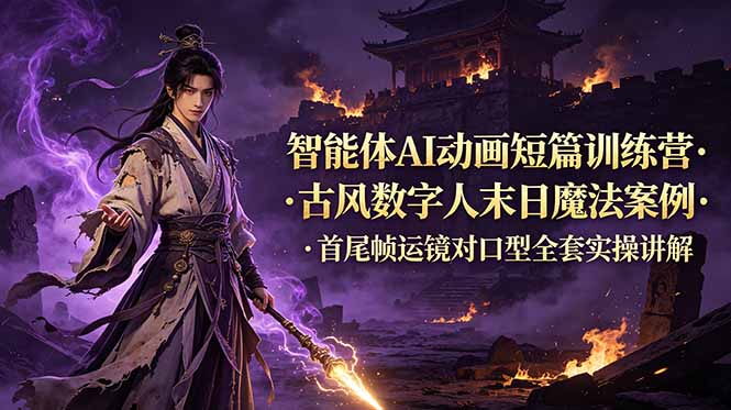 （19114期）智能体AI动画短篇训练营-更新，古风数字人末日魔法案例，首尾帧运镜对口型全套实操讲解-小二项目网