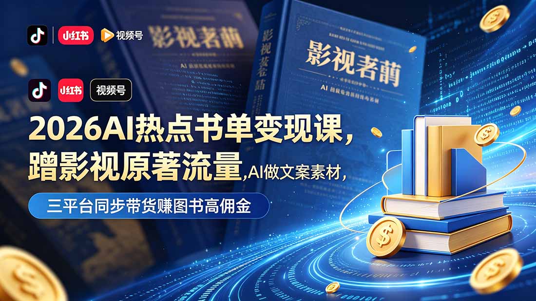 （18727期）2026AI热点书单变现课，蹭影视原著流量，AI做文案素材，三平台同步带货赚图书高佣金-小二项目网
