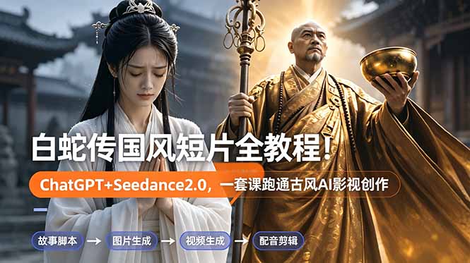 （18737期）白蛇传-国风短片全教程！ChatGPT+Seedance2.0，一套课跑通古风AI影视创作-小二项目网