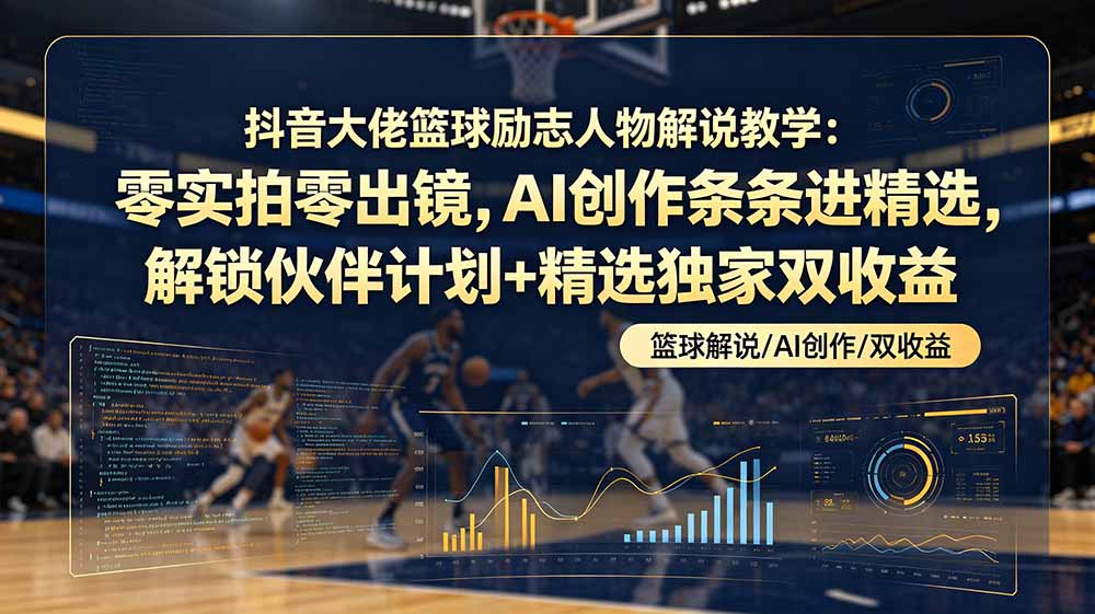 （19047期）抖音大佬篮球励志人物解说教学：零实拍零出镜，AI创作条条进精选，解锁伙伴计划+精选独家双收益-小二项目网