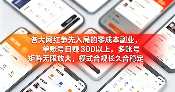 （19092期）各大网红争先入局的零成本副业，单账号日赚 300 以上，多号矩阵可放大，模式合规长久稳定！-小二项目网
