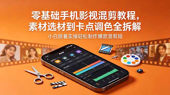 （18750期）零基础手机影视混剪教程，素材选材到卡点调色全拆解，小白跟着实操轻松制作爆款混剪短片-小二项目网