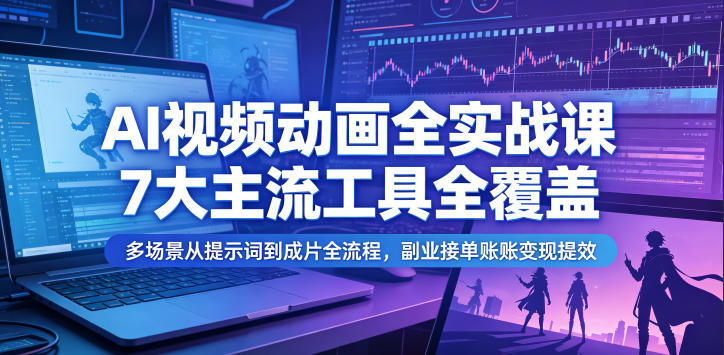 AI视频动画全实战课，7大主流工具全覆盖，多场景从提示词到成片全流程，副业接单账号变现提效-小二项目网
