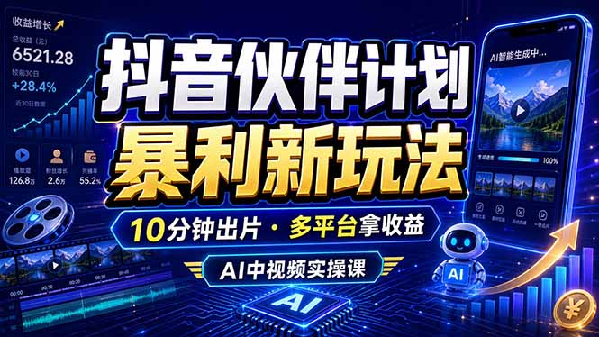 （18869期）抖音伙伴计划最新玩法，无需配音剪辑，10分钟出一条原创视频，轻松日入三位数-小二项目网