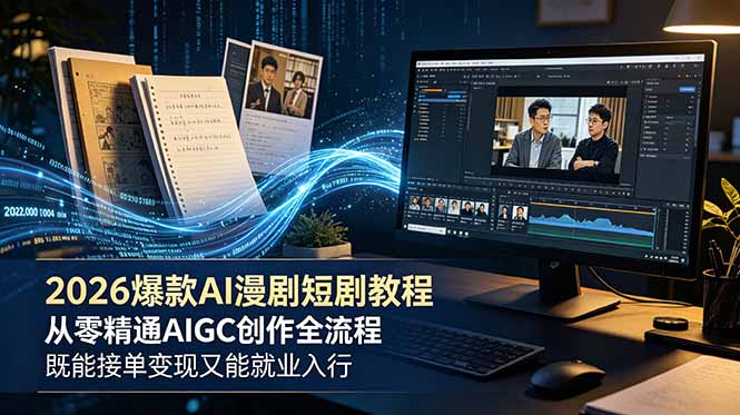 （18980期）2026 爆款 AI 漫剧短剧教程 从零精通 AIGC 创作全流程 既能接单变现又能就业入行-小二项目网