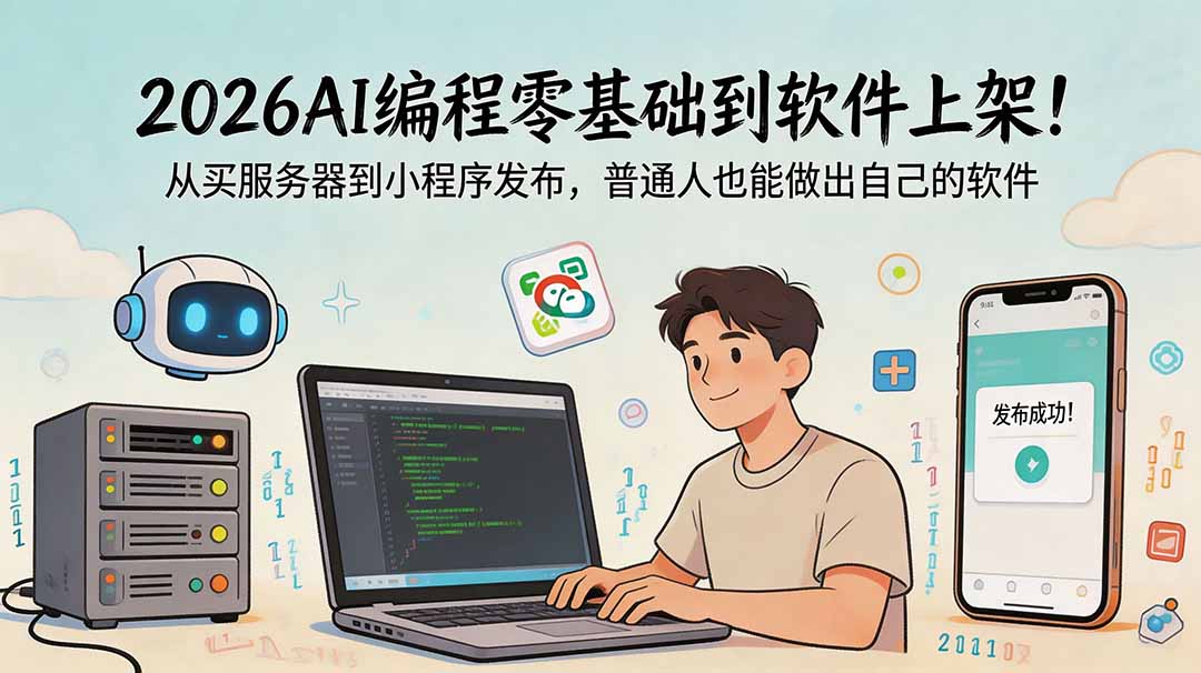 （18905期）2026AI编程零基础到软件上架！从买服务器到小程序发布，普通人也能做出自己的软件-小二项目网