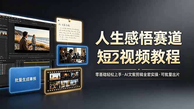 （19115期）人生感悟赛道短视频教程，零基础轻松上手，AI文案剪辑全套实操可批量出片-小二项目网
