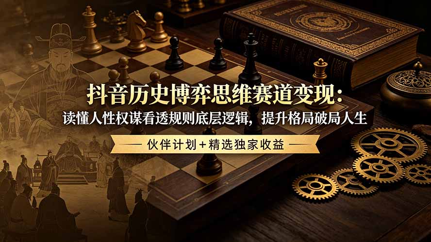 （19116期）抖音历史博弈思维赛道变现：读懂人性权谋看透规则底层逻辑，提升格局破局人生，伙伴计划+精选独家收益-小二项目网