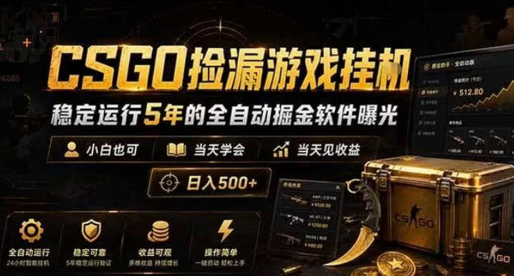 CSGO捡漏游戏挂G，稳定运行5年的全自动掘金软件曝光，小白也可当天学会，当天见收益，日入500+【揭秘】-小二项目网
