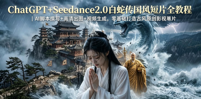 ChatGPT+Seedance2.0白蛇传国风短片全教程｜AI脚本撰写+高清出图+视频生成，零基础打造古风原创影视短片-小二项目网