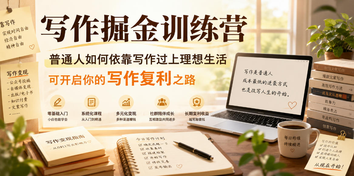 写作掘金训练营，普通人如何依靠写作过上理想生活，可开启你的写作复利之路（更新6月）-小二项目网