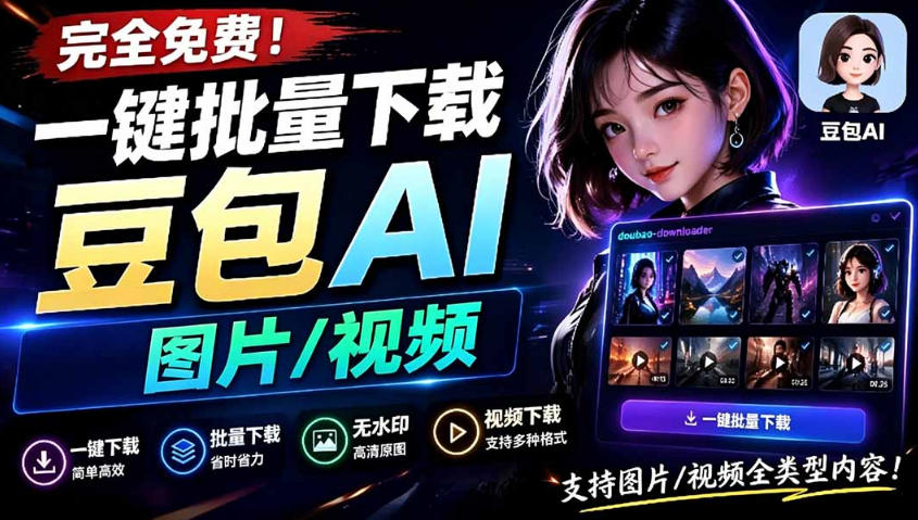 Github最新发布！一键批量下载豆包AI无水印图片/视频，简单易用，自动解析提示词-小二项目网