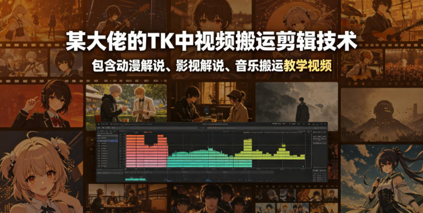某大佬的TK中视频搬运剪辑技术，包含动漫解说、影视解说、音乐搬运教学视频-小二项目网
