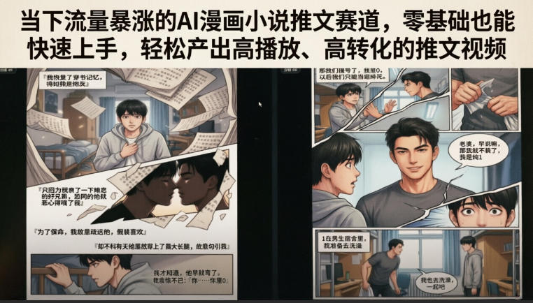 当下流量暴涨的AI漫画小说推文赛道，零基础也能快速上手，轻松产出高播放、高转化的推文视频-小二项目网