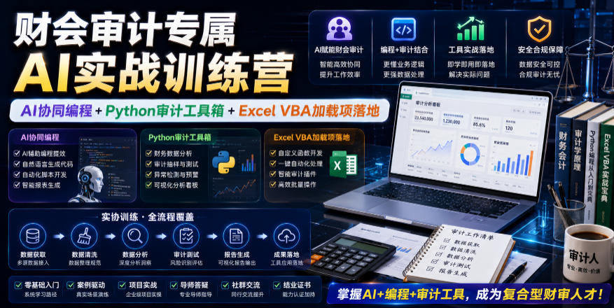 财会审计专属AI实战训练营｜AI协同编程+Python审计工具箱+Excel VBA加载项落地-小二项目网