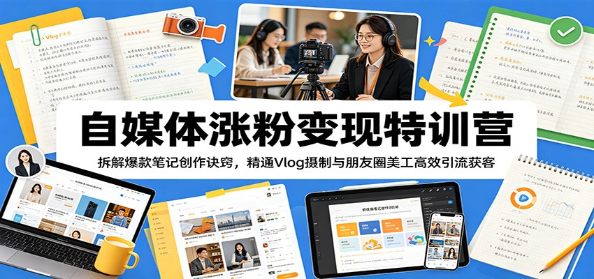 自媒体涨粉变现特训营：拆解爆款笔记创作诀窍，精通Vlog摄制与朋友圈美工高效引流获客-小二项目网