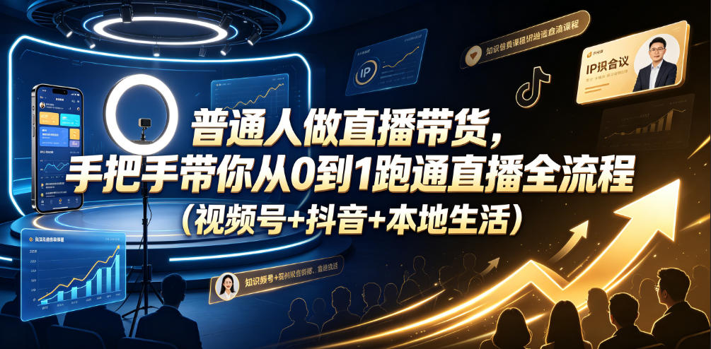 普通人做直播带货，手把手带你从0到1跑通直播全流程（视频号+抖音+本地生活）-小二项目网