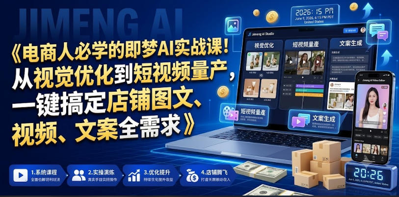 电商人必学的即梦AI实战课！从视觉优化到短视频量产，一键搞定店铺图文、视频、文案全需求-小二项目网