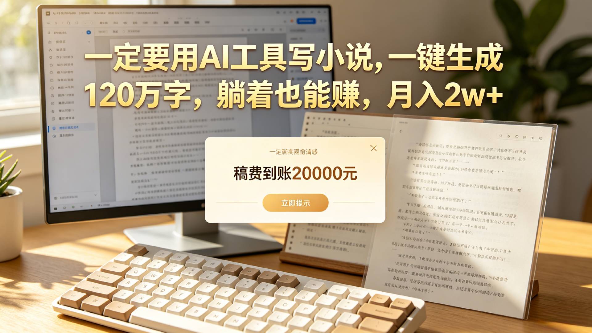 【听劝】一定要用AI工具写小说,一键生成120万字，躺着也能赚，月入2w+-小二项目网