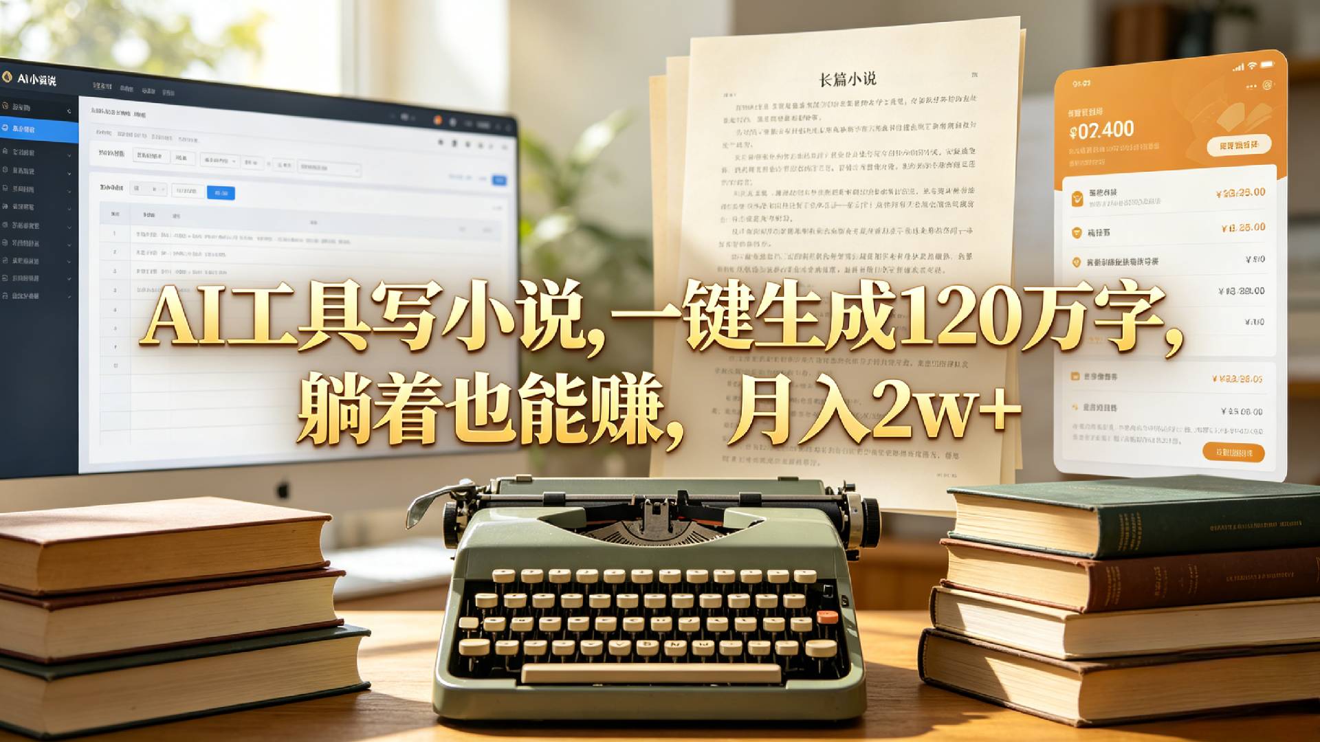 AI工具写小说,一键生成120万字,躺着也能赚,月入2w+!-小二项目网