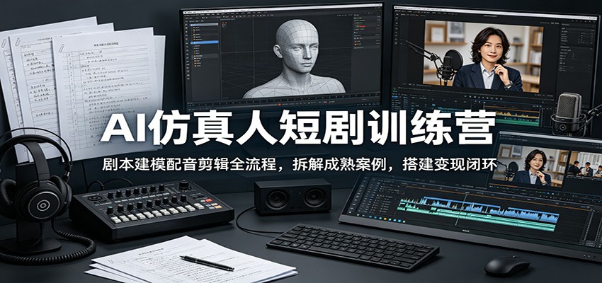 AI仿真人短剧训练营：剧本建模配音剪辑全流程，拆解成熟案例，搭建变现闭环-小二项目网