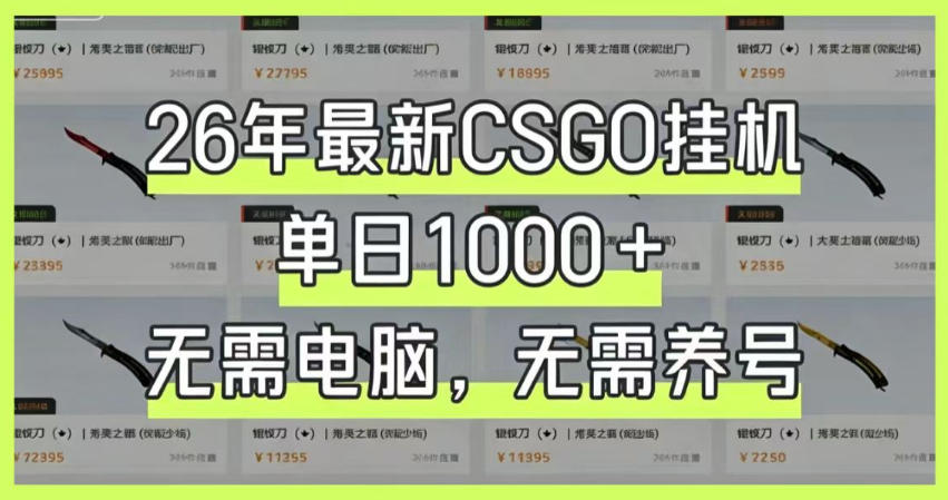 26年最新CSGO挂G系统，单日1000+，无需电脑，无需养号，0基础可上手【揭秘】-小二项目网