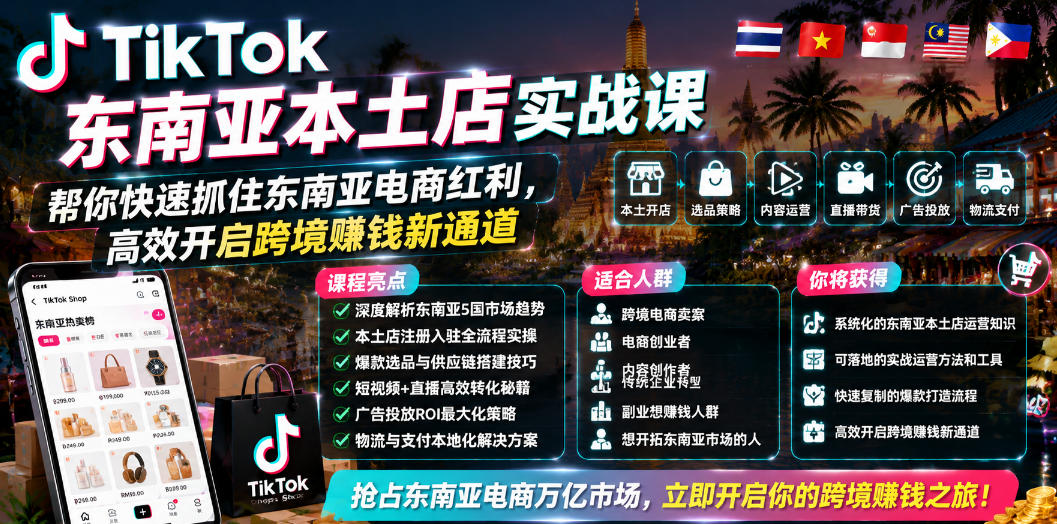 TikTok东南亚本土店实战课，帮你快速抓住东南亚电商红利，高效开启跨境賺钱新通道-小二项目网