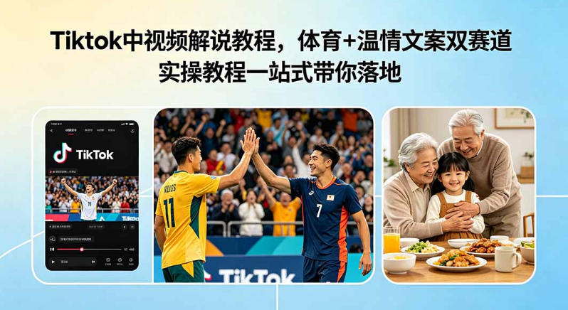 Tiktok中视频解说教程，体育+温情文案双赛道实操教程一站式带你落地，教你出海賺美刀-小二项目网