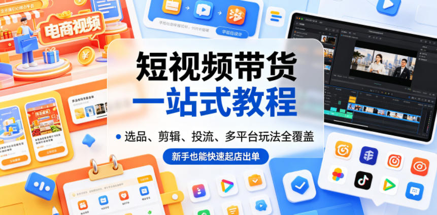 短视频带货一站式教程，选品、剪辑、投流、多平台玩法全覆盖，新手也能快速起店出单-小二项目网