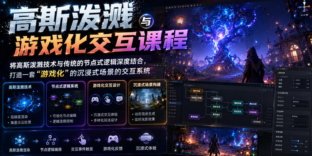 高斯泼溅与游戏化交互课程，将高斯泼溅技术与传统的节点式逻辑深度结合，打造一套“游戏化”的沉浸式场景的交互系统-小二项目网