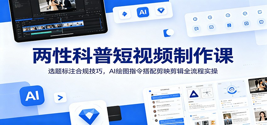 两性科普短视频制作课：选题标注合规技巧，AI绘图指令搭配剪映剪辑全流程实操-小二项目网