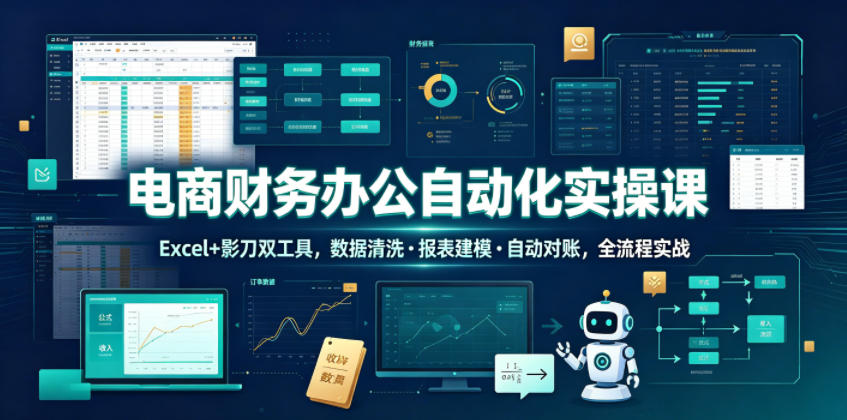 电商财务办公自动化实操课，Excel+影刀双工具，数据清洗・报表建模・自动对账，全流程实战-小二项目网