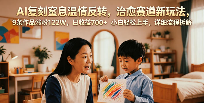 AI复刻窒息温情反转，治愈赛道新玩法，9条作品涨粉122W，日收益700+ 小白轻松上手，详细流程拆解-小二项目网