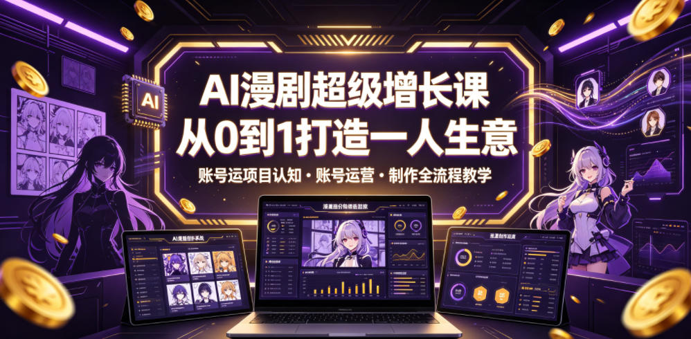 AI漫剧超级增长课，从0到1打造一人生意，项目认知・账号运营・制作全流程教学-小二项目网