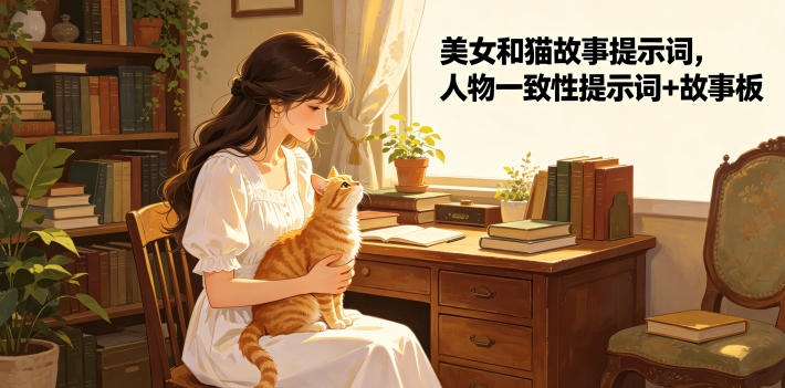 美女和猫故事提示词，人物一致性提示词+故事板-小二项目网