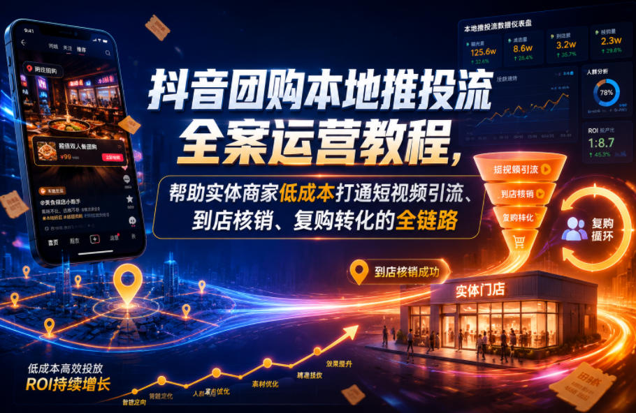 抖音团购本地推投流全案运营教程，帮助实体商家低成本打通短视频引流、到店核销、复购转化的全链路-小二项目网