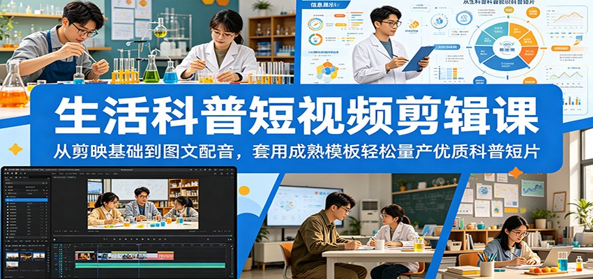 生活科普短视频剪辑课：从剪映基础到图文配音，套用成熟模板轻松量产优质科普短片-小二项目网