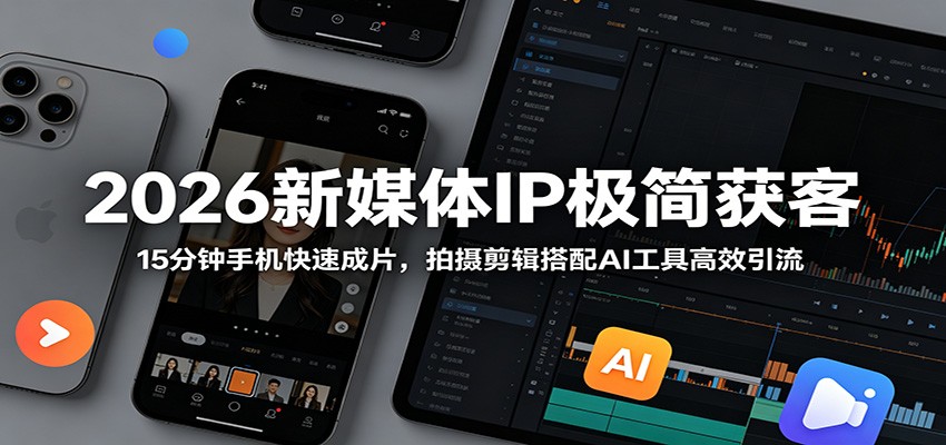 2026新媒体IP极简获客：15分钟手机快速成片，拍摄剪辑搭配AI工具高效引流-小二项目网