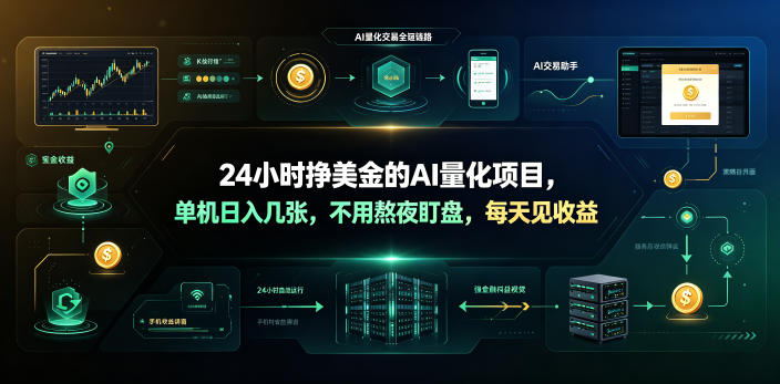 24小时挣美金的AI量化项目，单机日入几十美刀，不用熬夜盯盘，每天见收益【揭秘】-小二项目网