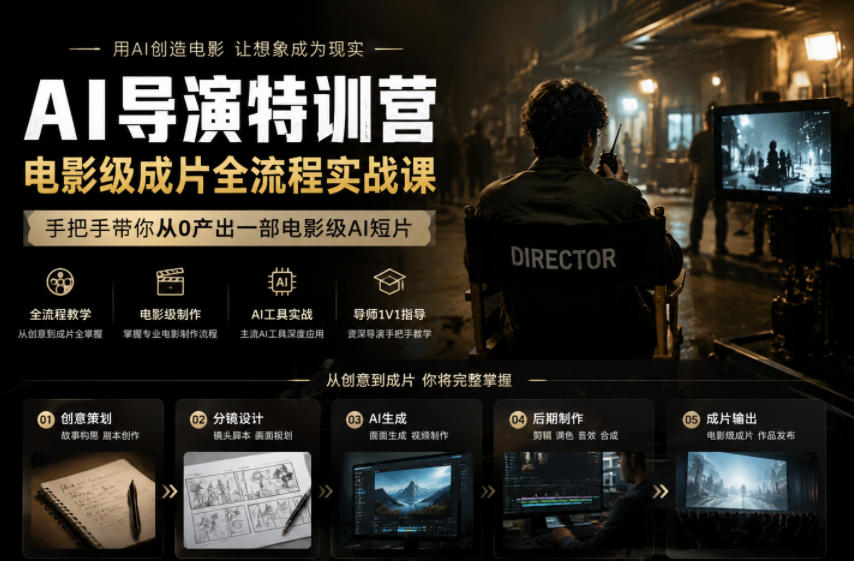 AI导演特训营，电影级成片全流程实战课，手把手带你从0产出一部电影级AI短片-小二项目网
