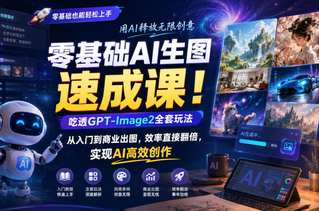 零基础AI生图速成课！吃透GPT-Image2全套玩法，从入门到商业出图，效率直接翻倍，实现AI高效创作-小二项目网