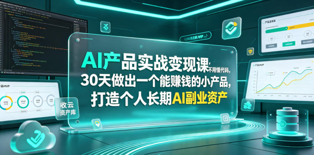 AI产品实战变现课，不用懂代码，30天做出一个能賺钱的小产品，打造个人长期AI副业资产（更新）-小二项目网