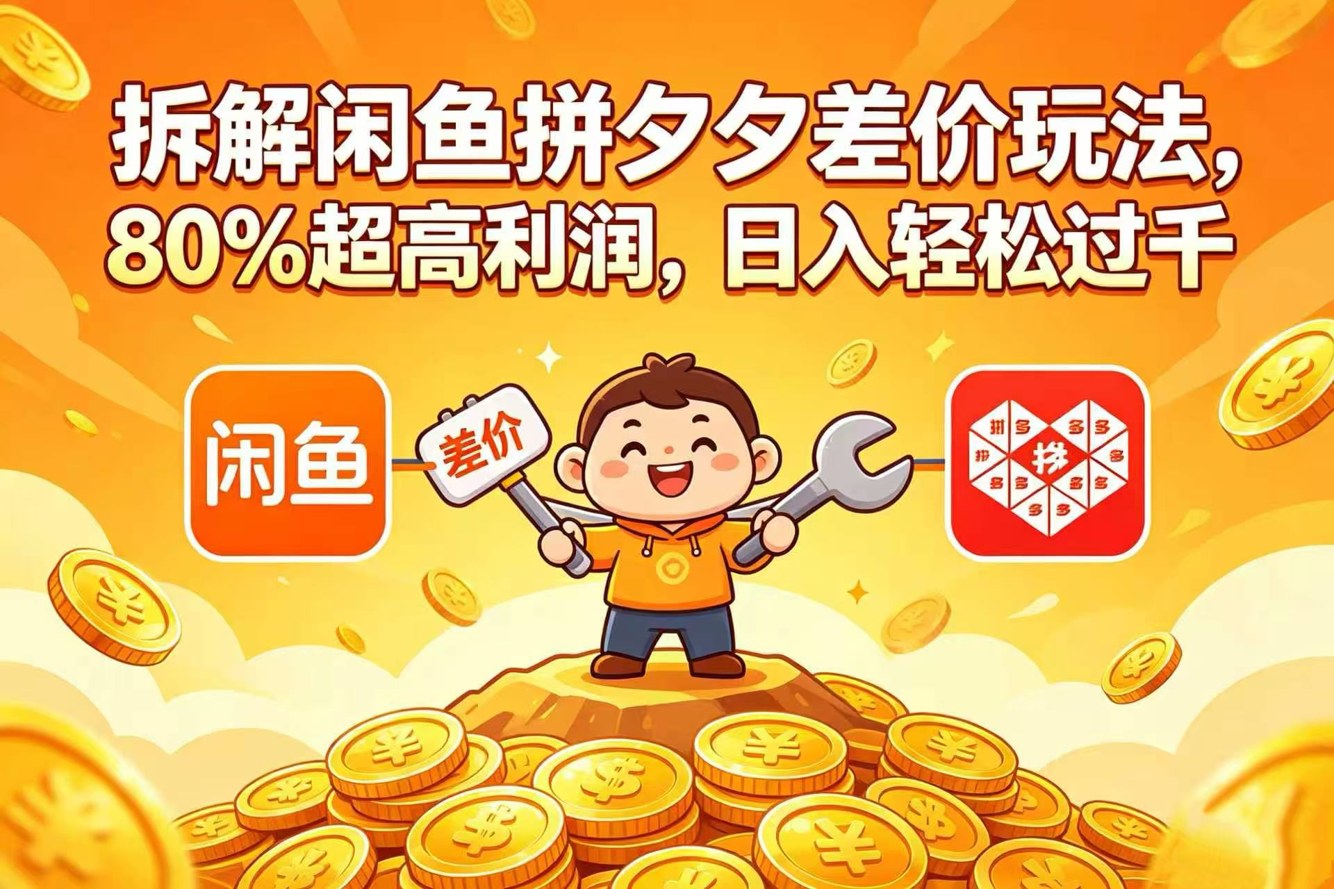 拆解闲鱼拼夕夕差价玩法,80% 超高利润,日入轻松过千-小二项目网