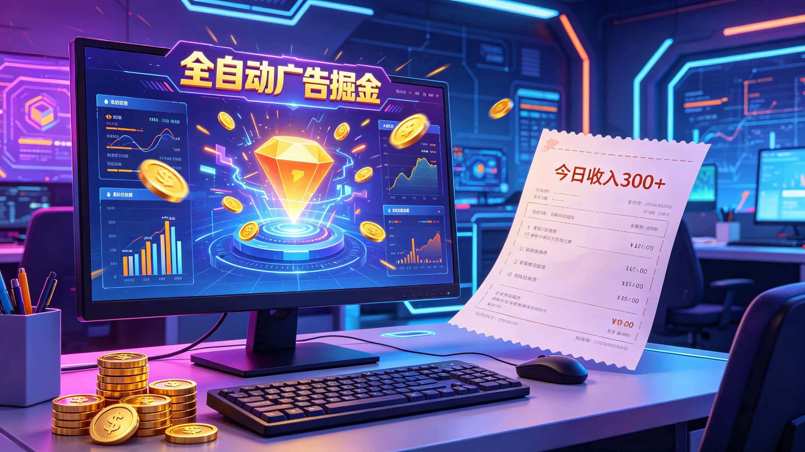 全自动广告掘金，日入300+。全程Ai自动化运行，解放双手，时间自由。收益稳定-小二项目网