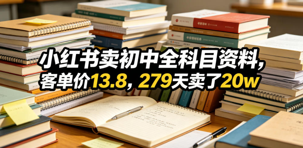 小红书卖初中全科目资料，客单价13.8，279天卖了20w-小二项目网